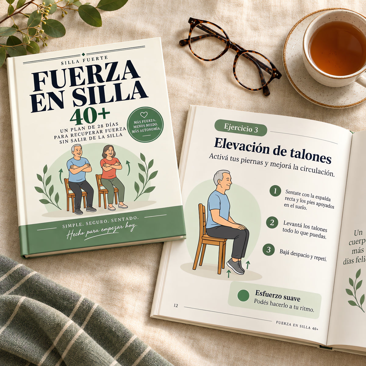 Una página por ejercicio, con letra grande y tres pasos